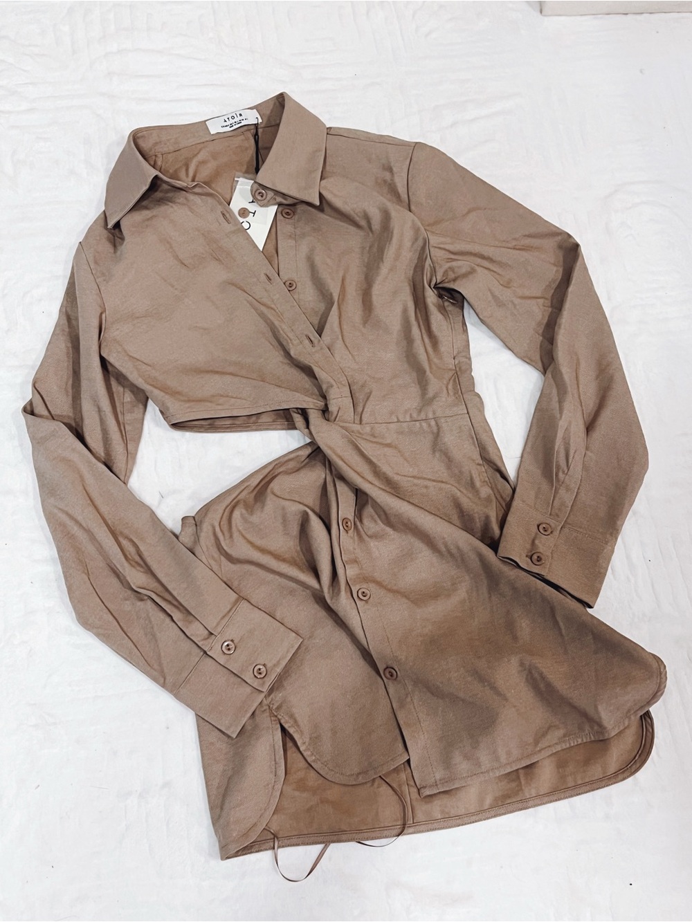Atoir sz 4 Twisted Front Button-Down Shirt Dress - Taupe